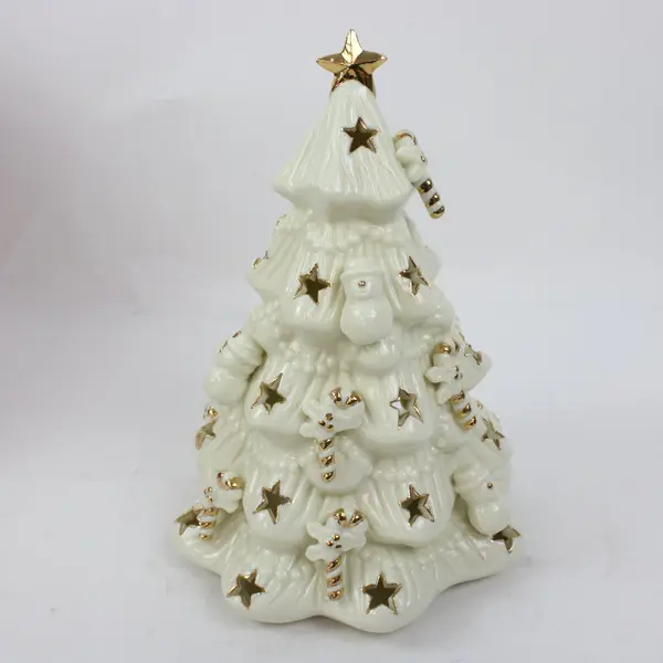 Troutman's Emporium Bisque Christmas Tree Tealight Holder Gold Star