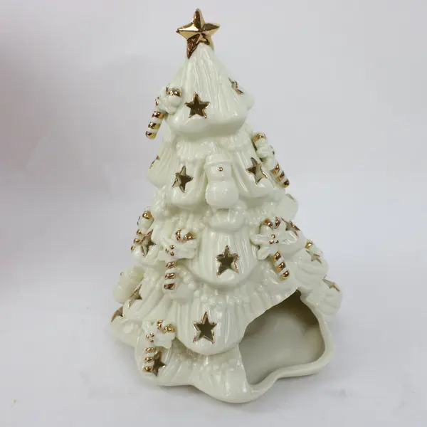 Troutman's Emporium Bisque Christmas Tree Tealight Holder Gold Star