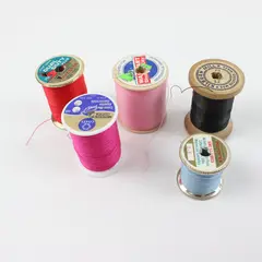 Lot of 5 Used Assorted Sewing Thread Spools J&P Coats Kilburn Mill Pink Blue