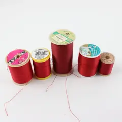 Lot of 5 Red Sewing Quilting Thread Spools Mixed Material