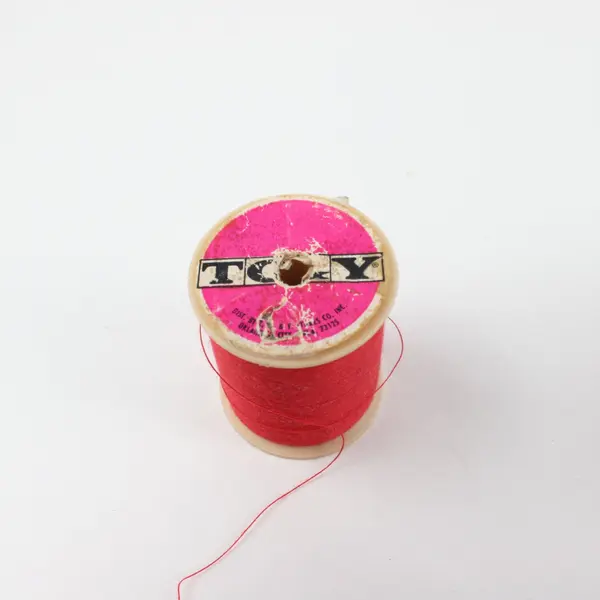 Lot of 5 Red Sewing Quilting Thread Spools Mixed Material