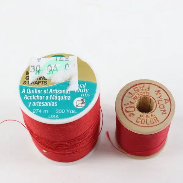 Lot of 5 Red Sewing Quilting Thread Spools Mixed Material