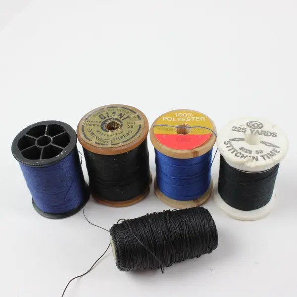 Lot of 5 Assorted Sewing Thread Spools Black Blue Includes 1 GIANT Used