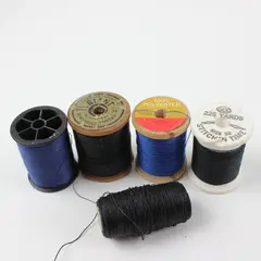 Lot of 5 Assorted Sewing Thread Spools Black Blue Includes 1 GIANT Used