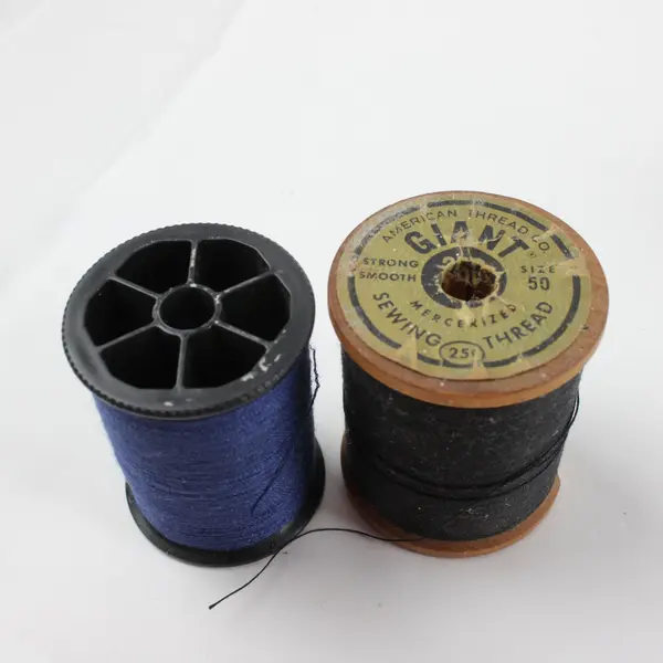 Lot of 5 Assorted Sewing Thread Spools Black Blue Includes 1 GIANT Used