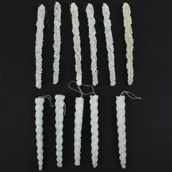 Lot of 11 White Rock Candy Sugar Crystal Ornaments 