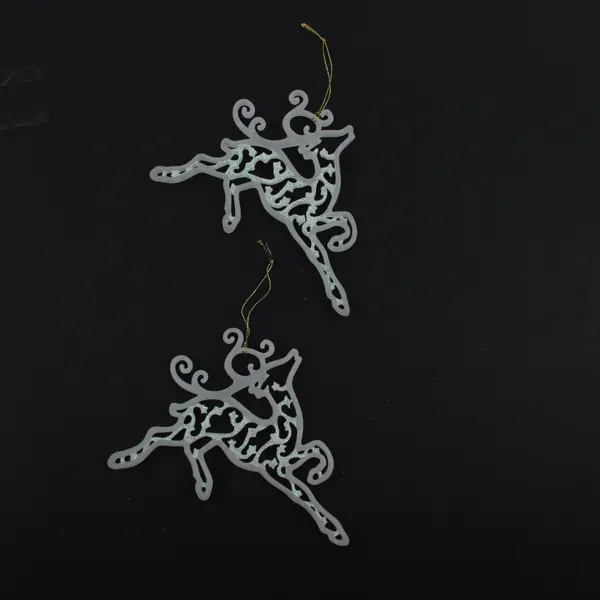 Set of 2 White Glitter Christmas Reindeer Hanging Ornaments Assortment