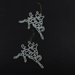 Set of 2 White Glitter Christmas Reindeer Hanging Ornaments Assortment