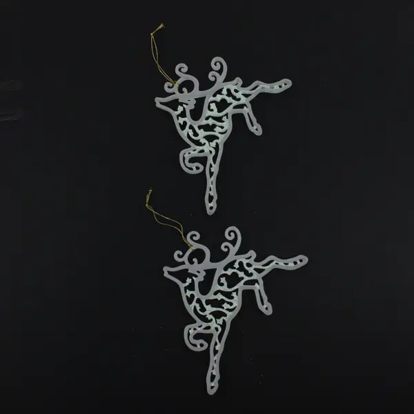 Set of 2 White Glitter Christmas Reindeer Hanging Ornaments Assortment