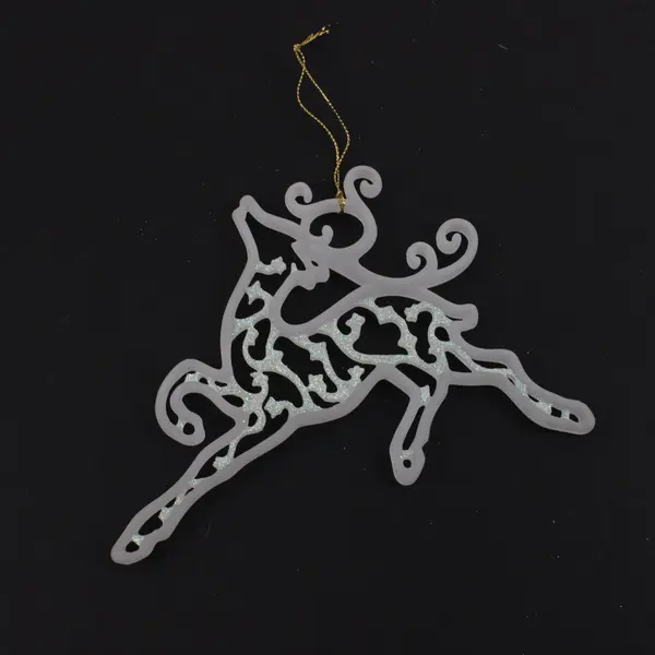 Set of 2 White Glitter Christmas Reindeer Hanging Ornaments Assortment
