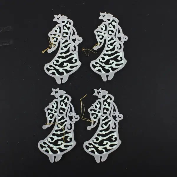 Set of 4 White Glitter Christmas Tree Ornaments Holiday Decor