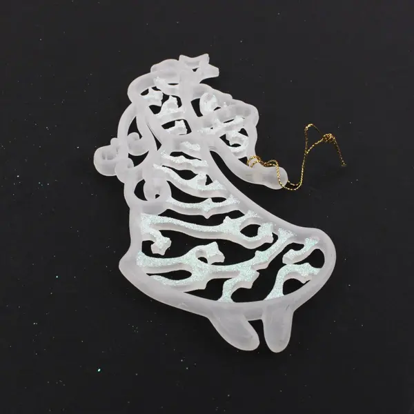 Set of 4 White Glitter Christmas Tree Ornaments Holiday Decor