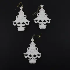 Set of 3 White Christmas Tree Ornaments Star Toppers Glitter Gold Cords