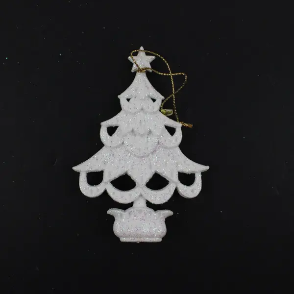 Set of 3 White Christmas Tree Ornaments Star Toppers Glitter Gold Cords