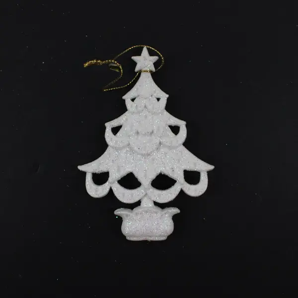 Set of 3 White Christmas Tree Ornaments Star Toppers Glitter Gold Cords