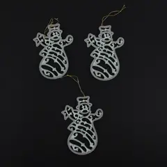 Set of 3 White Glitter Snowman Christmas Tree Ornaments Plastic
