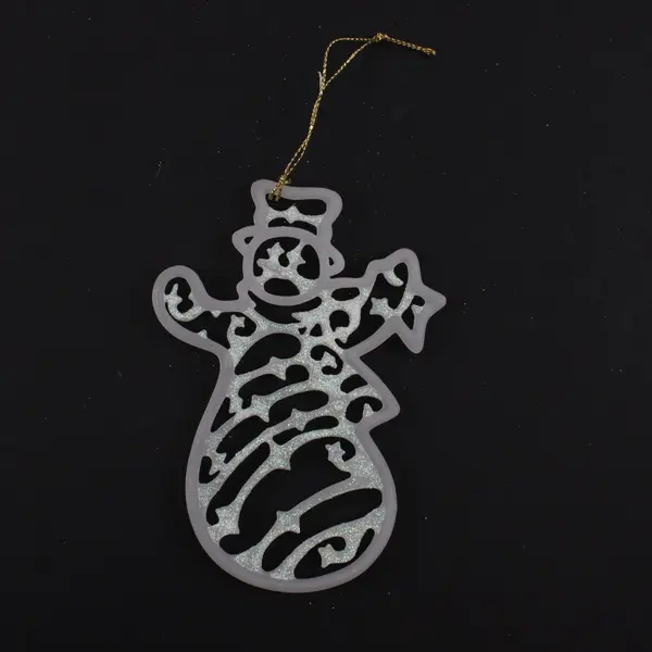 Set of 3 White Glitter Snowman Christmas Tree Ornaments Plastic
