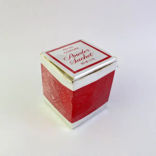 Vintage Avon Charisma Powder Sachet Red Glass Shaker Empty Collectible