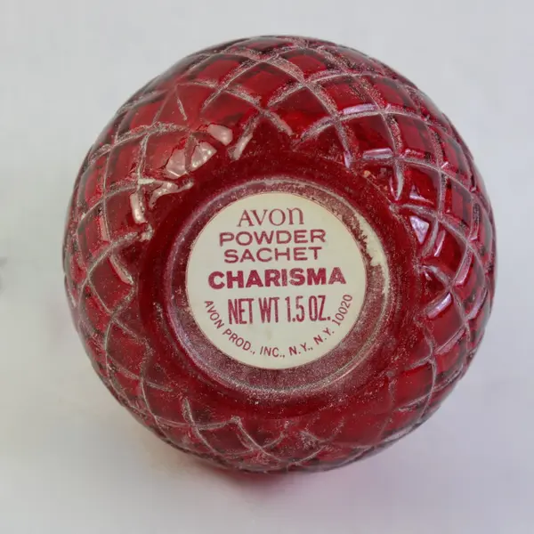 Vintage Avon Charisma Powder Sachet Red Glass Shaker Empty Collectible