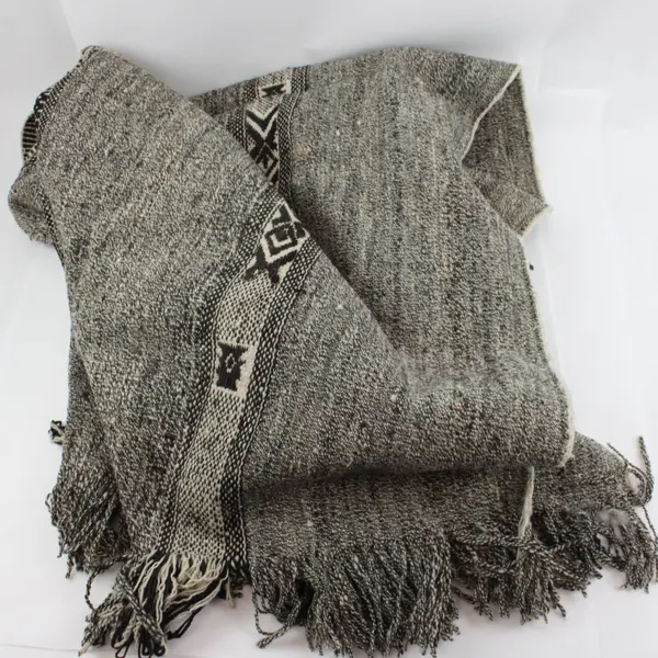 Women's Handmade Black White Knit Poncho One Size Fringe Flawed