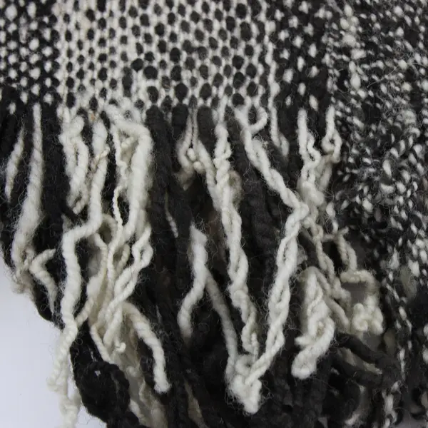 Women's Handmade Black White Knit Poncho One Size Fringe Flawed