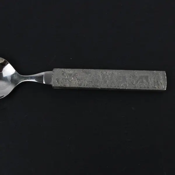 Pastoral Scene Souvenir Spoon Pewter Handle Stainless Steel Bowl 4.25" Good