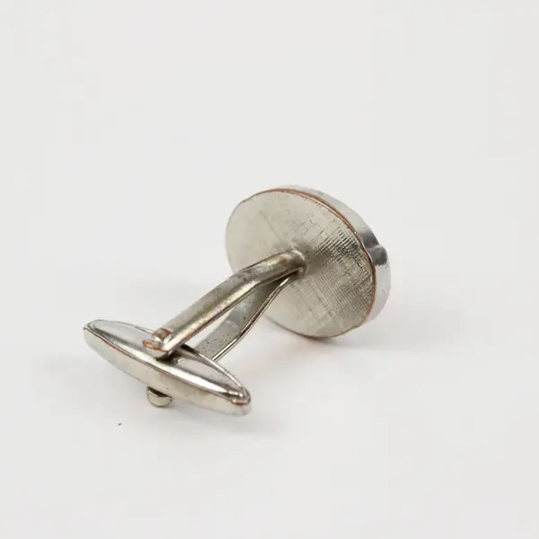Men's Silver Gold-Tone Oval Cufflink Clear Stones Two-Tone
