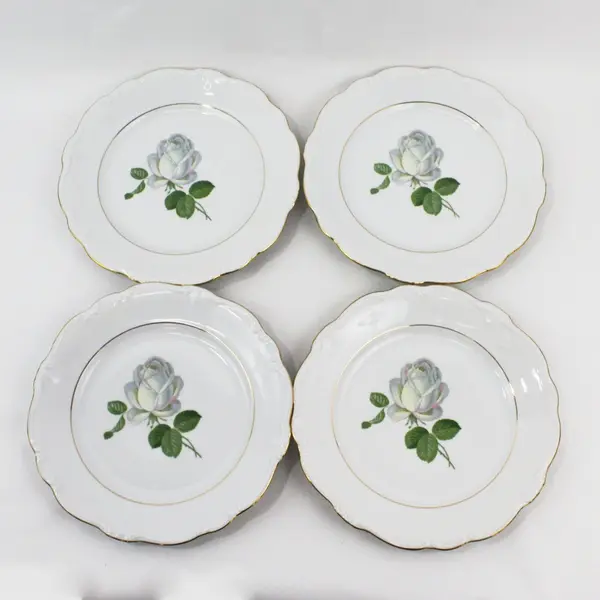 Set of 4 Haviland Bavaria White Rose Dinner Plates 10"