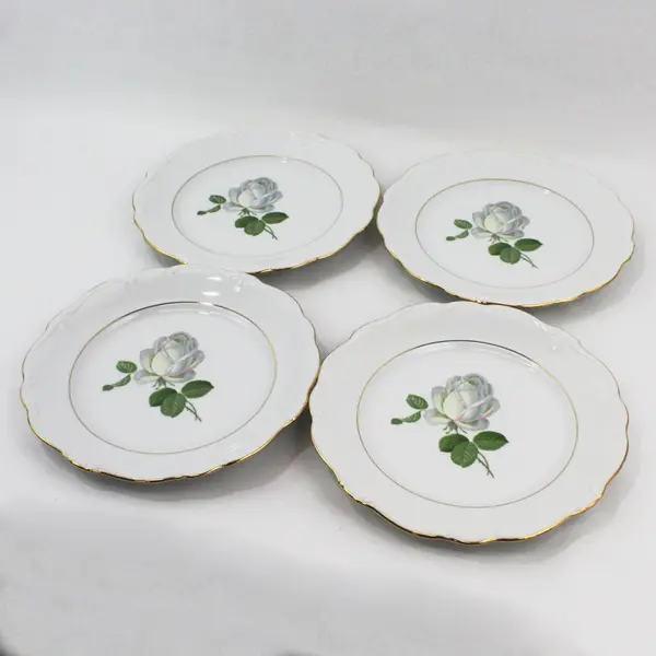 Set of 4 Haviland Bavaria White Rose Dinner Plates 10"