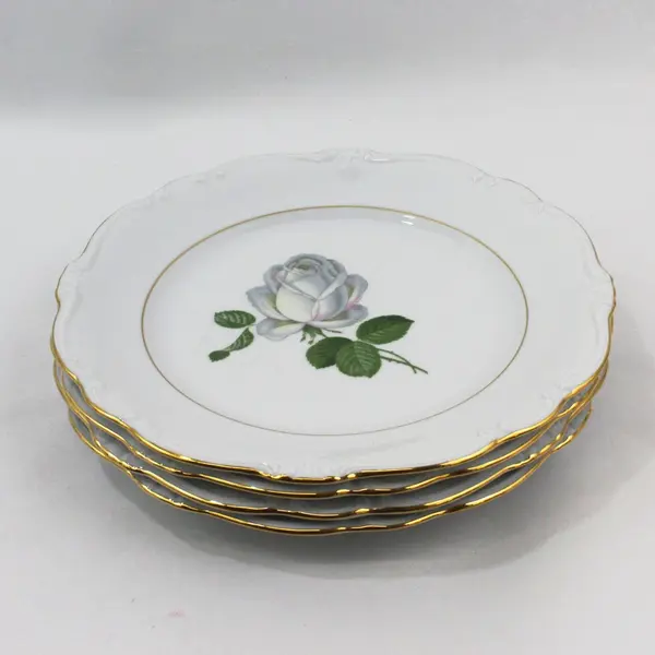 Set of 4 Haviland Bavaria White Rose Dinner Plates 10"