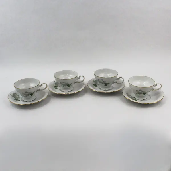Lot of 4 Haviland Bavaria White Rose Footed Cup And Saucer Sets