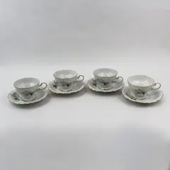 Lot of 4 Haviland Bavaria White Rose Footed Cup And Saucer Sets