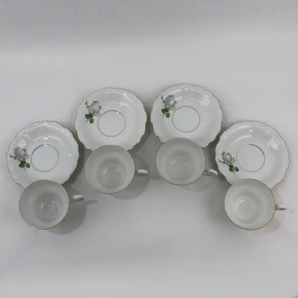 Lot of 4 Haviland Bavaria White Rose Footed Cup And Saucer Sets