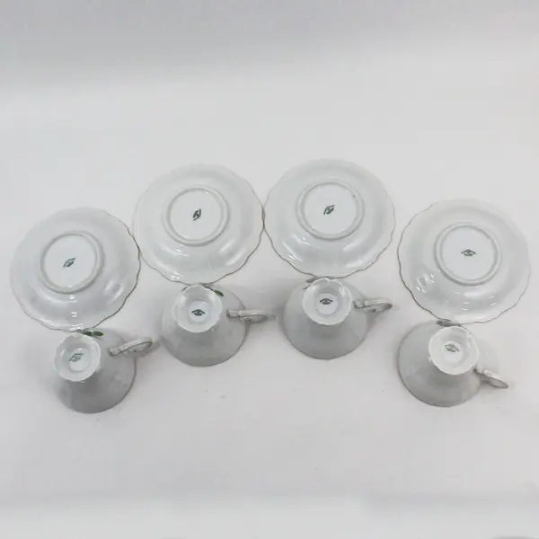Lot of 4 Haviland Bavaria White Rose Footed Cup And Saucer Sets