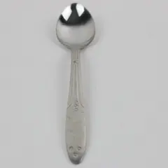 Vintage Sanitoy Stainless Steel 6" Teaspoon Engraved Handle Pattern Rare HTF
