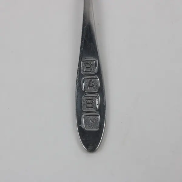 Stainless Steel Baby Spoon 4.25" Raised BABY Handle Used