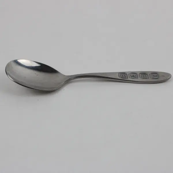 Stainless Steel Baby Spoon 4.25" Raised BABY Handle Used