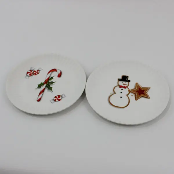 Lot of 2 One Hundred 80 Degrees Christmas Plates 7.25" Snowman Candy Cane