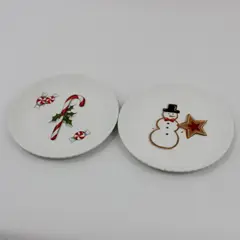 Lot of 2 One Hundred 80 Degrees Christmas Plates 7.25" Snowman Candy Cane