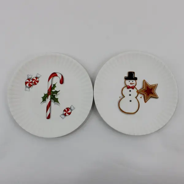Lot of 2 One Hundred 80 Degrees Christmas Plates 7.25" Snowman Candy Cane
