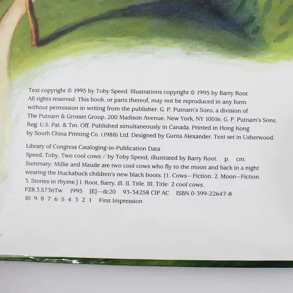 Two Cool Cows by Toby Speed 1995 Hardcover With Dust Jacket Ex-Library Book