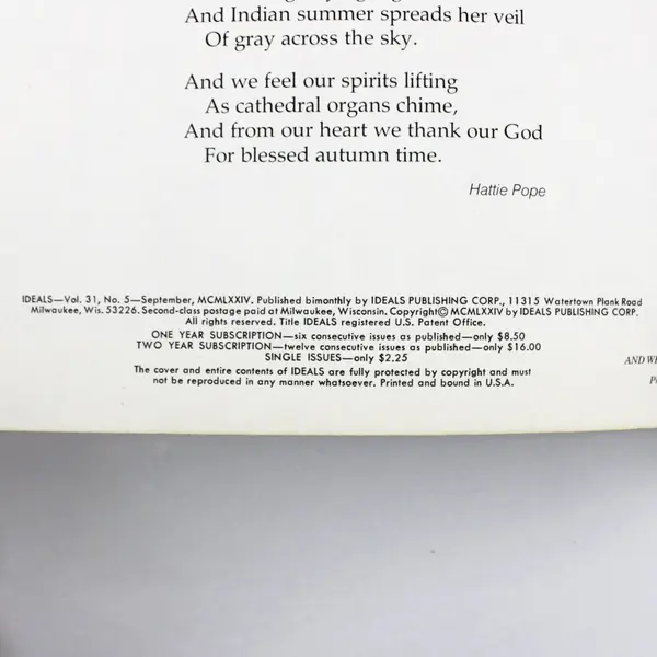Vintage Ideals Magazine 1974 September Autumn Reflections Issue Vol 31 Issue 5