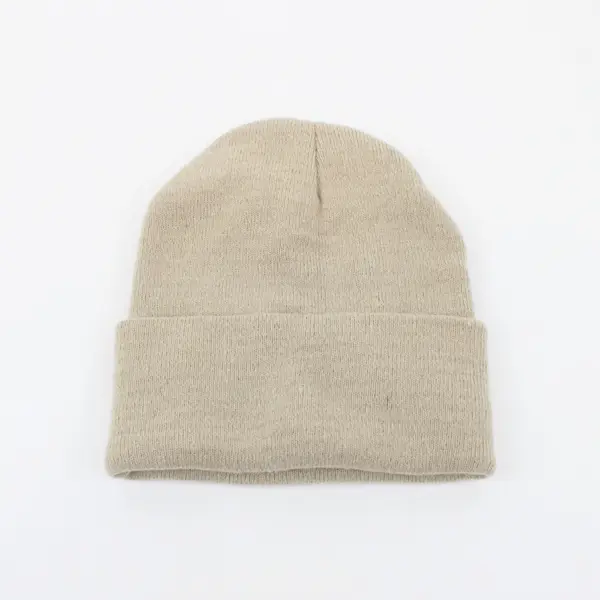 Tan Knit Fold-Over Beanie 100% Acrylic Winter Hat OS