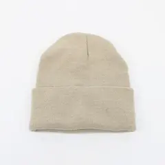 Tan Knit Fold-Over Beanie 100% Acrylic Winter Hat OS