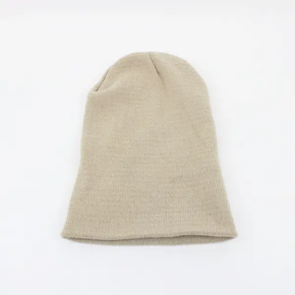 Tan Knit Fold-Over Beanie 100% Acrylic Winter Hat OS