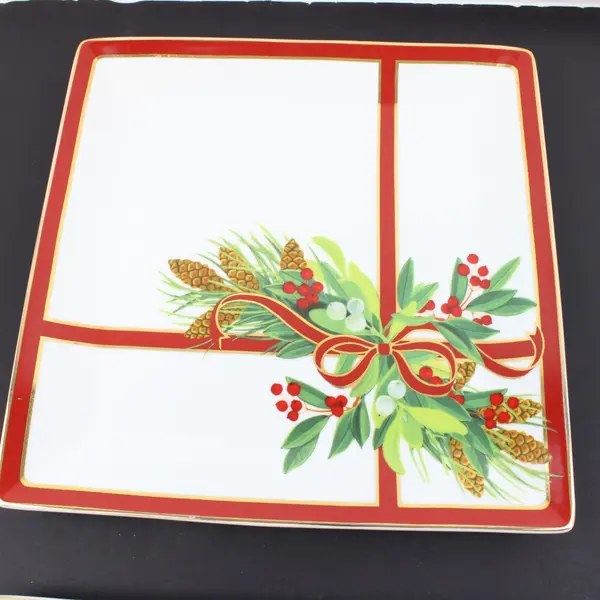 Harry & David 2004 Holly Ribbon Square Platters Set of 2 12"