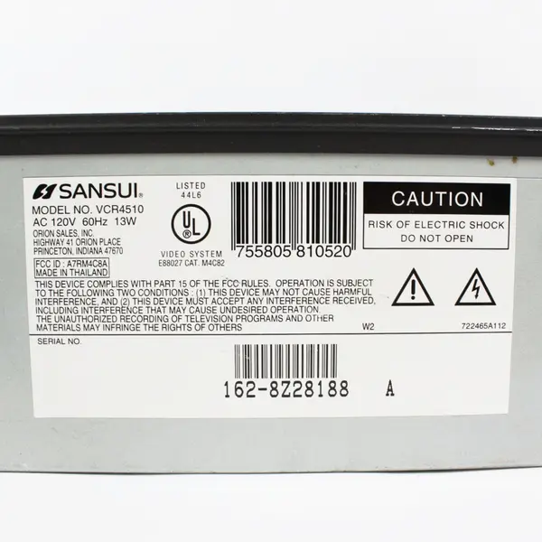 Sansui VCR4510 VHS VCR Video Cassette Recorder No Remote