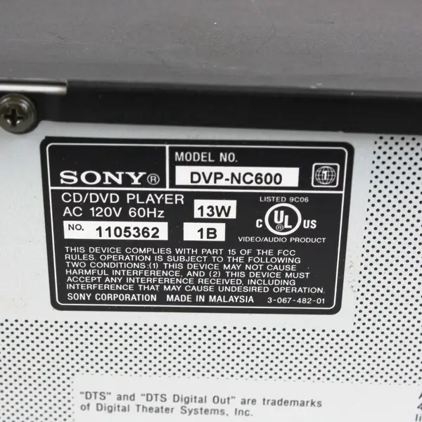Sony DVP-NC600 5-Disc DVD/CD Carousel Changer Player
