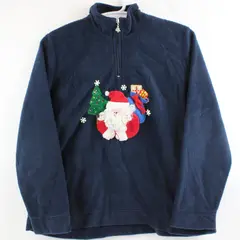 White Stag Women's XL Blue Fleece Santa Claus 1/4-Zip Pullover Sweatshirt
