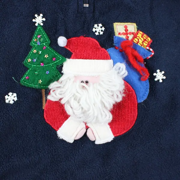 White Stag Women's XL Blue Fleece Santa Claus 1/4-Zip Pullover Sweatshirt
